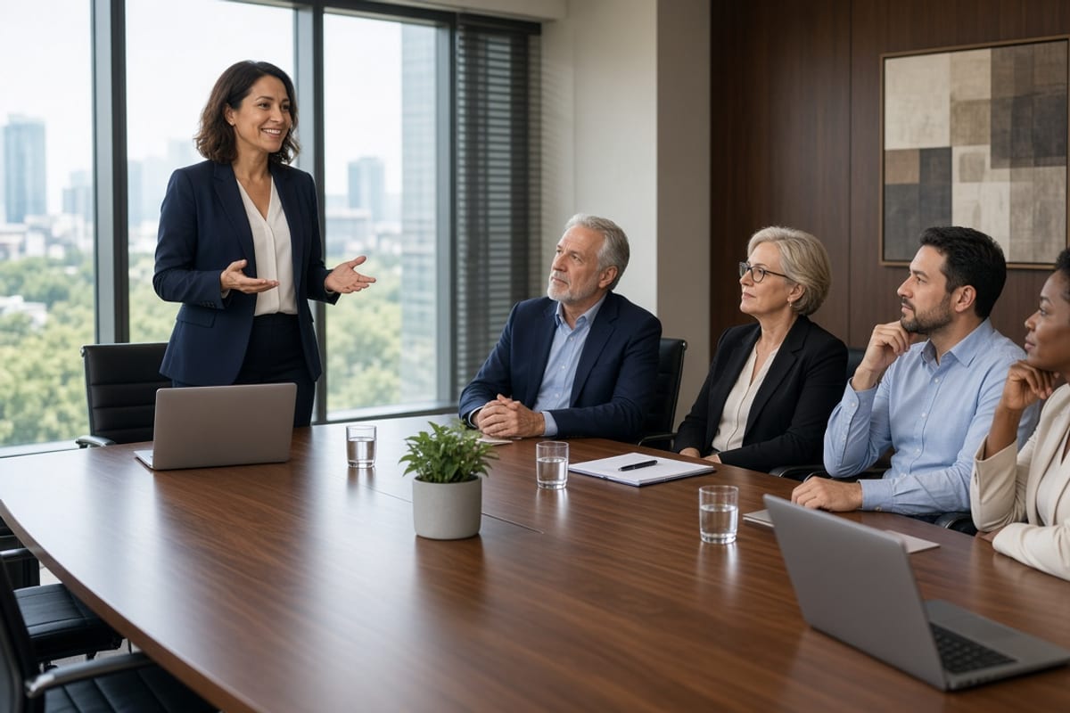 Broker presenting a communication plan to a client selection committee