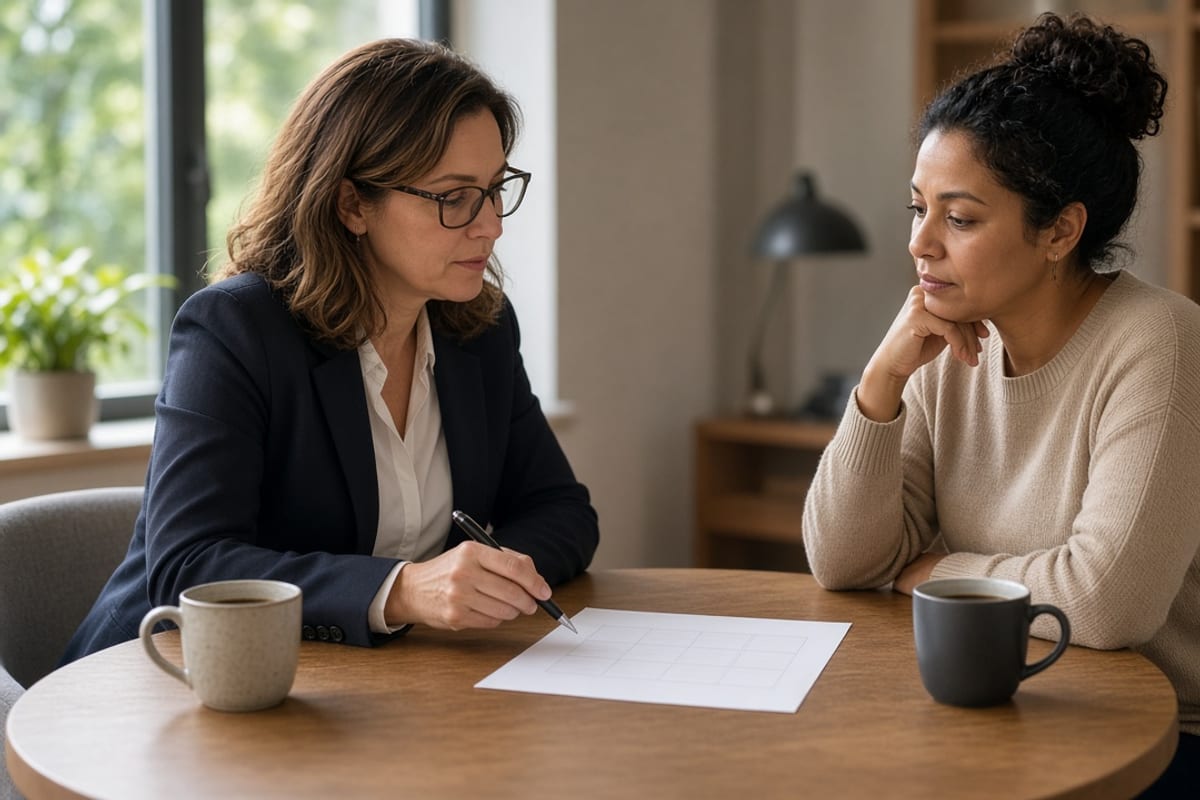 Benefits advisor and client reviewing a communication scorecard together