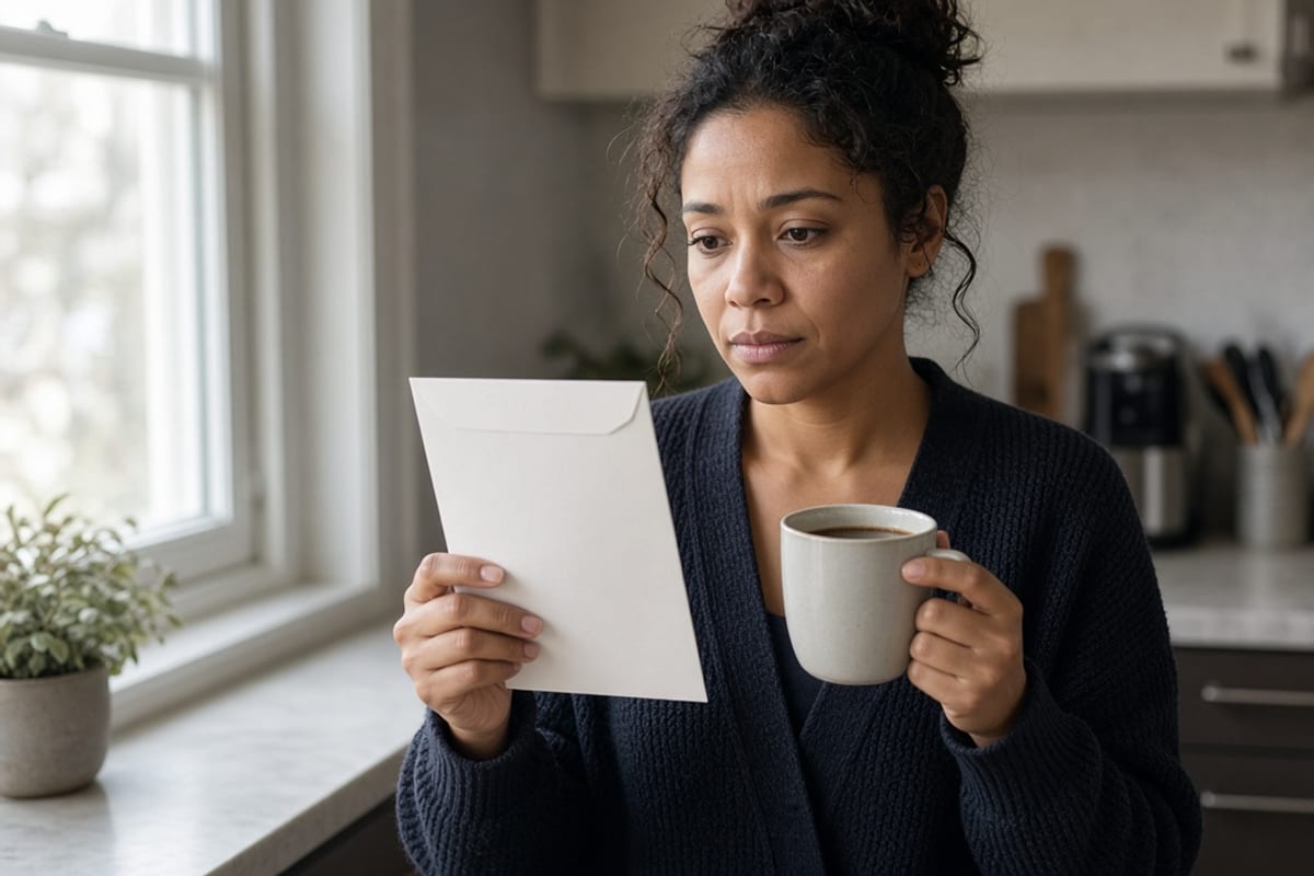 Employee holding a new insurance card envelope on a January morning