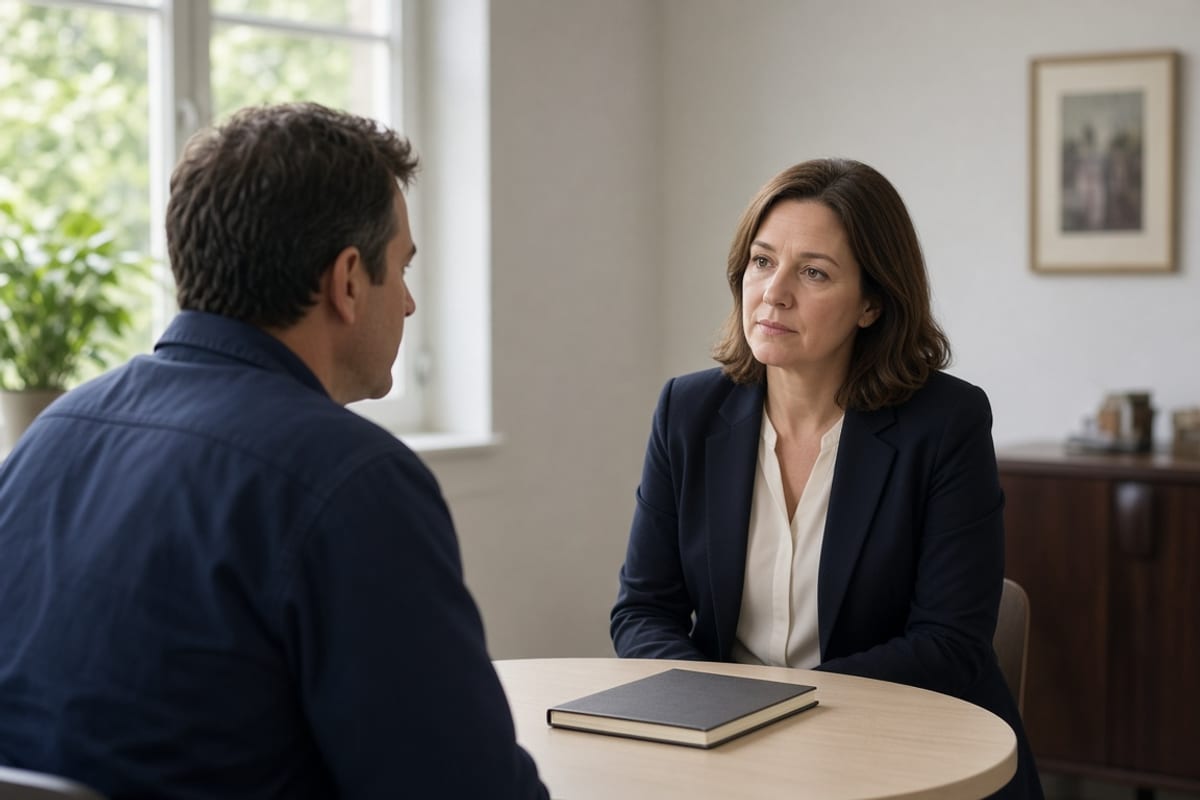 HR partner and an employee talking across a small table in a quiet office