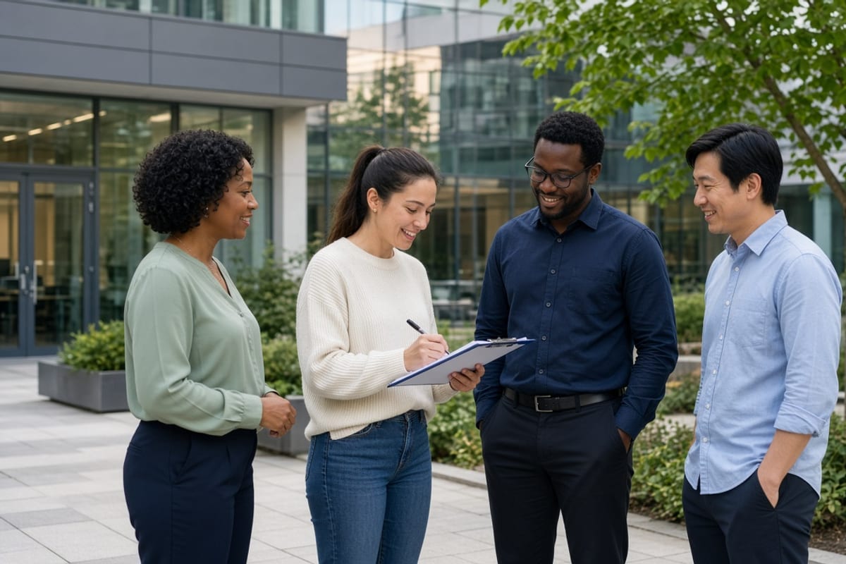 Coworkers joining an on-site wellness activity during the workday