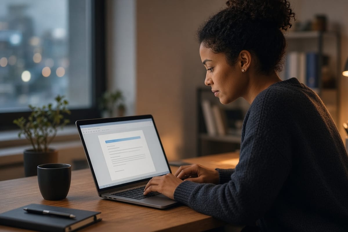 Employee opening a year-end total rewards statement on a laptop